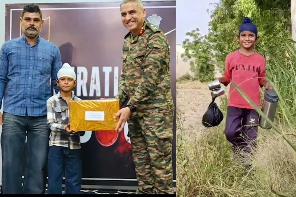 இந்திய எல்லையில் பாதுகாப்புப் பணியில் இருந்த ராணுவ வீரர்களுக்கு தேநீர், லஸ்ஸி முதலிய பானங்கள் வழங்கி உற்சாகப்படுத்திய பஞ்சாப் சிறுவன்.