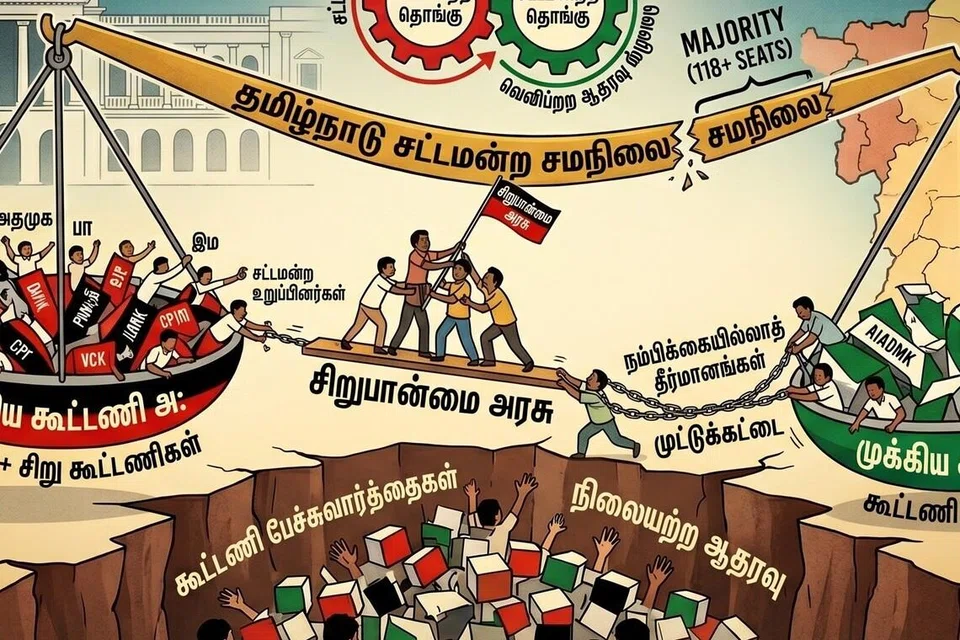 தமிழ்நாட்டில் இதுவரை தொங்கு சட்டமன்றம் ஏற்பட்டதில்லை.