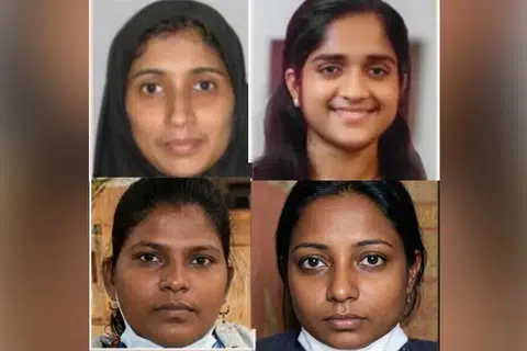 விபத்தில் உயிரிழந்த இந்தியத் தாதியர் (மேல் இடமிருந்து கடிகார முள் திசையில்) ஜெய்சிமோல் மேத்யூ, ஜொபினா ஜானி, விஜயலட்சுமி ஜெகதீஷ், ஹெப்சிபா தேவமணி.