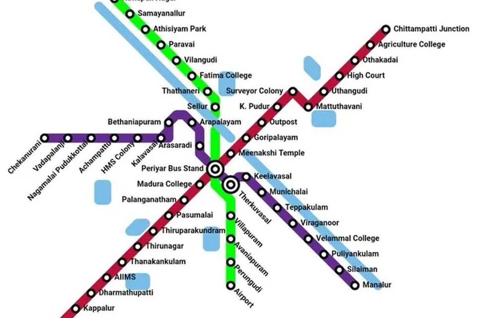 மதுரை மெட்ரோ ரயில் வழித்தடம்.