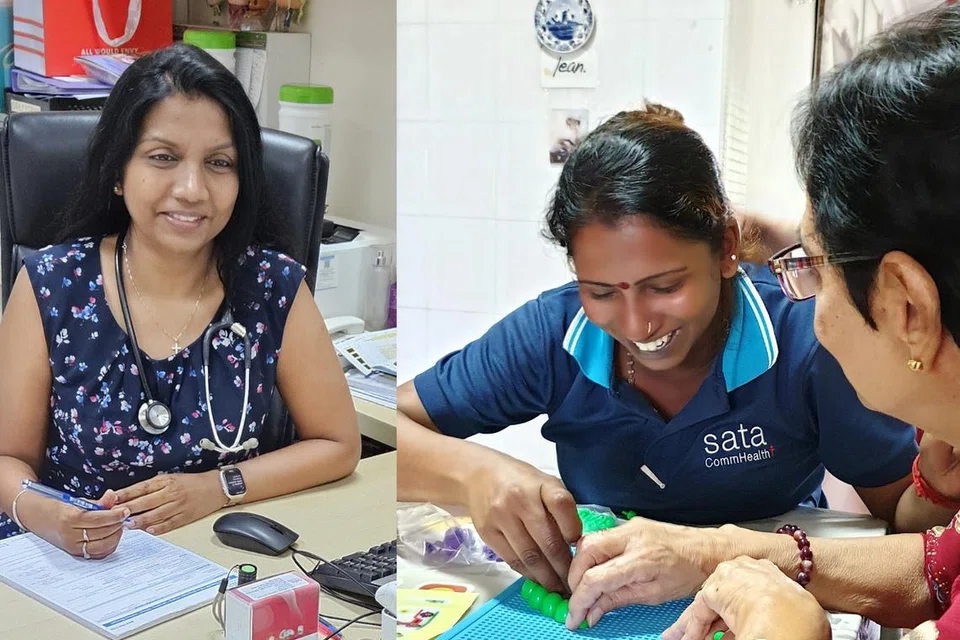 மருத்துவ இயக்குநர் டாக்டர் ஷெறில் லதா கிளென், 49 (இடம்), நோயாளிகளுக்கு இல்லப் பராமரிப்புச் சேவை வழங்கும் கங்கா துரைதாஸ், 30 (நடுவில்).