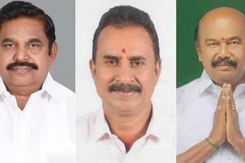 (இடமிருந்து) எடப்பாடி பழனிசாமி, எஸ்.பி.வேலுமணி, வி.வி.ராஜன் செல்லப்பா.