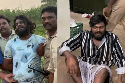 காவல்துறையிடம் பிடிபட்ட இரு கைதிகள்.