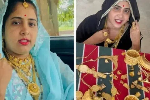 யூடியூப் சமூக ஊடகத்தில் புகழ்பெற்ற மத்தியப் பிரதேசத்தின் ரச்னா குர்ஜார் வெளியிட்ட பதிவொன்றில் தங்க ஆபரணங்களுடன் காணப்படுகிறார்.