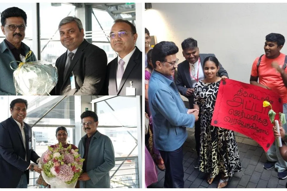 ஜெர்மனிக்குச் சென்ற தமிழக முதல்வர் மு.க.ஸ்டாலினுக்கு அங்கு வாழும் தமிழ் மக்கள் உற்சாக வரவேற்பளித்தனர்.
