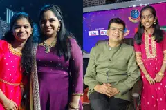 ‘சரிகமப லிட்டில் சேம்ப்ஸ்’ நடுவர்களின் முன்னிலையில் நேரடியாகப் பாடிய சிங்கப்பூரின் அனன்யா சனூப் (இடது), ஹேமித்ரா ரவிச்சந்திரன் (வலது). படத்தில் அவர்களுடன் நடுவர்கள் சைந்தவி, விஜய் பிரகாஷ்.