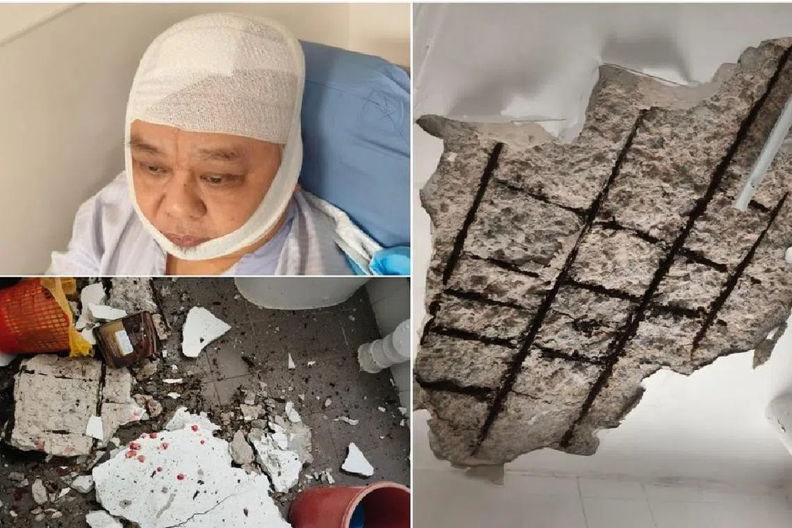 வீட்டின் கழிவறைக் கூரையிலிருந்து விழுந்த கான்கிரீட்; 65 வயது ஆடவர் காயம்