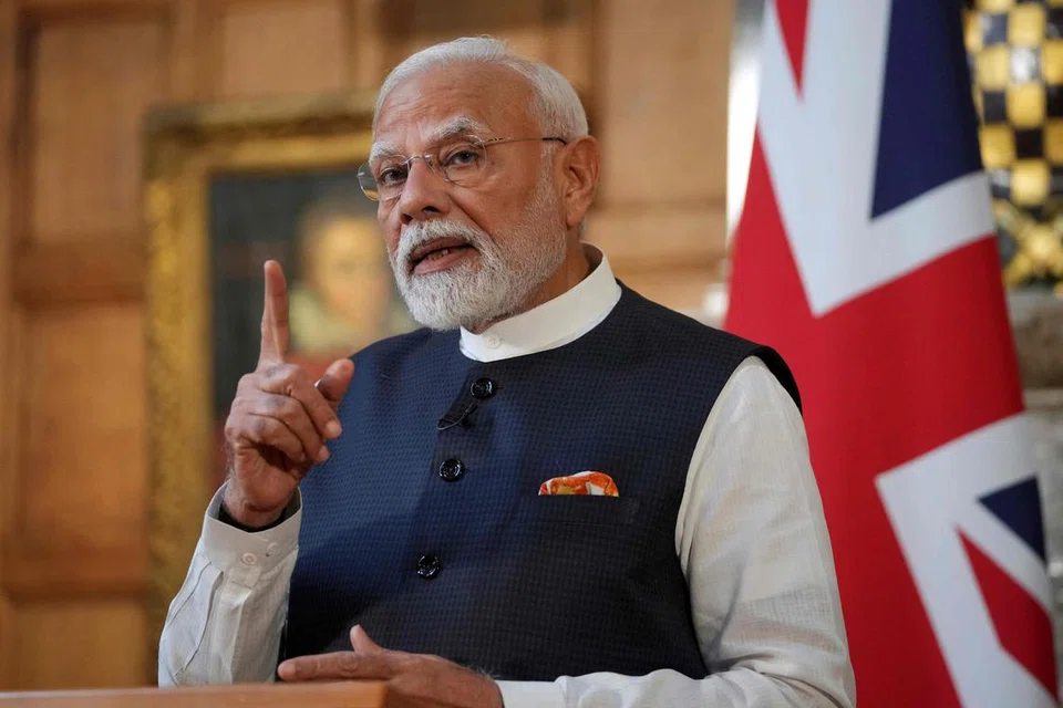 வியாழக்கிழமை (ஜூலை 24) பிரட்டனில் செய்தியாளர் கூட்டத்தில் பேசிய இந்தியப் பிரதமர் நரேந்திர மோடி.