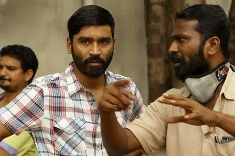 வடசென்னை முதல் பாகத்தில் நடித்த தனுஷ் (இடம்), இயக்குநர் வெற்றிமாறன்.