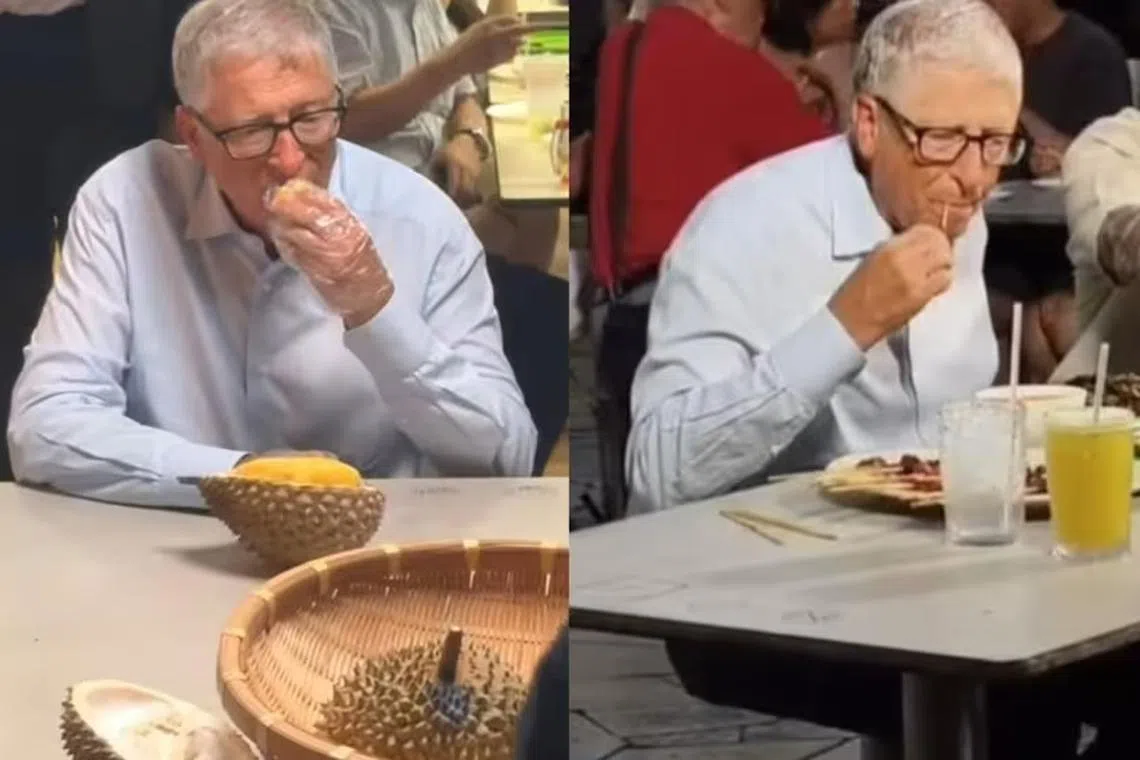 டுரியான், சிக்கன் ரைஸ், சாத்தே போன்றவற்றை ருசித்த பில் கேட்ஸ்