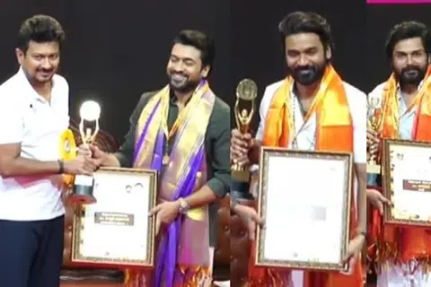 விருது பெற்ற சூர்யா, தனுஷ், கார்த்தி.