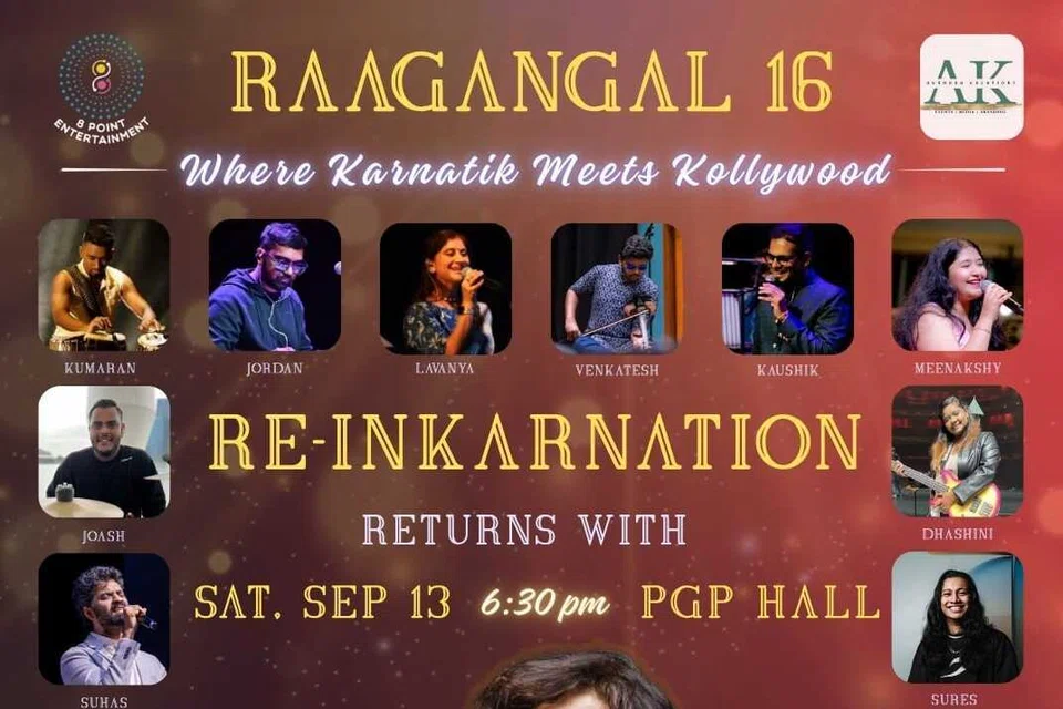 பிரபல இசைக் கலைஞர் ராஜேஷ் வைத்யாவோடு இணைந்து ரீ இன்கார்னேஷன் என்ற உள்ளூர் இசைக் குழு ‘ராகங்கள் 16’ நேரடி இசை நிகழ்ச்சிக்கு ஏற்பாடு செய்துள்ளது.
