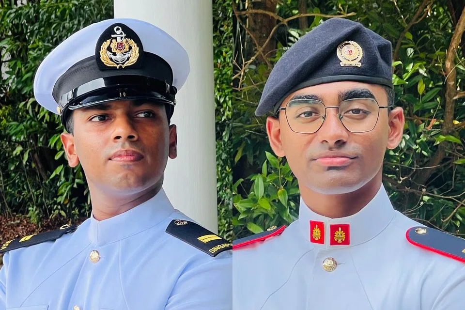 முழுநேர சிங்கப்பூர்க் கடற்படைவீரர் லெஃப்டினெண்ட் ஷ்ரவன் கிருஷ்ணன் ஷர்மா, 27 (இடம்), தகுதி வாள் விருது பெற்ற தேசிய சேவையாளர் இரண்டாம் லெஃப்டினெண்ட் கீன் டோமினிக் டிராவாசோ, 21.