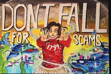 ‘நமது தெம்பனிஸ்’ நடுவத்தில் நடைபெறும் ஆண்டிறுதிக் கண்காட்சியில், ‘டெல்டா சவால்: மோசடிகளுக்கு எதிரான ஓவியம்’ போட்டியில் ‘மெரிட்’ பரிசு வென்ற சுவரோவியங்களில் ஒன்று, ஐடிஇ (மத்தியக் கல்லூரி) மாணவர்களால் உருவாக்கப்பட்டது.