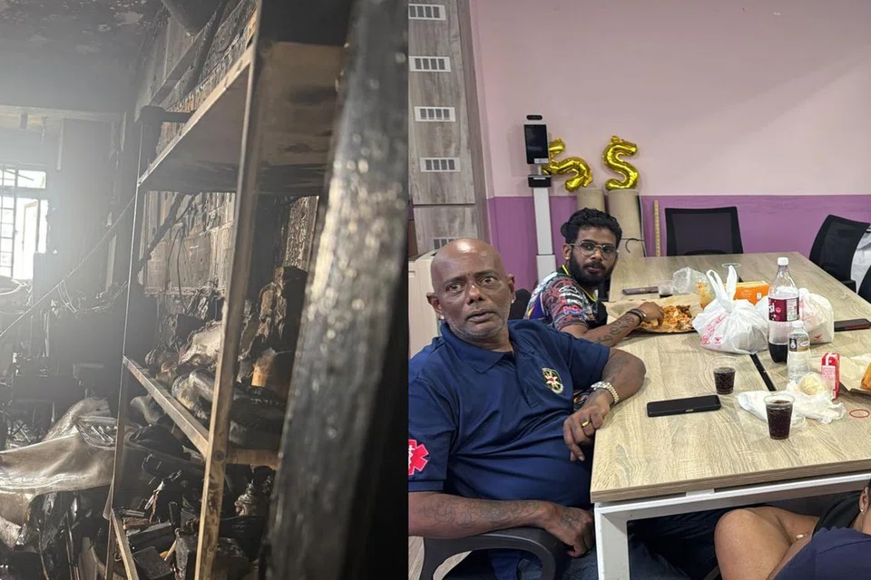 மகன் சுரேந்திரனுடனும் மகனுடனும்  தந்தை திரு முனியாண்டி (நடுவில்) மார்சிலிங் வட்டாரத்திலுள்ள சன்லவ் பராமரிப்பு நிலையத்தில் இளைப்பாறுகிறார்.
