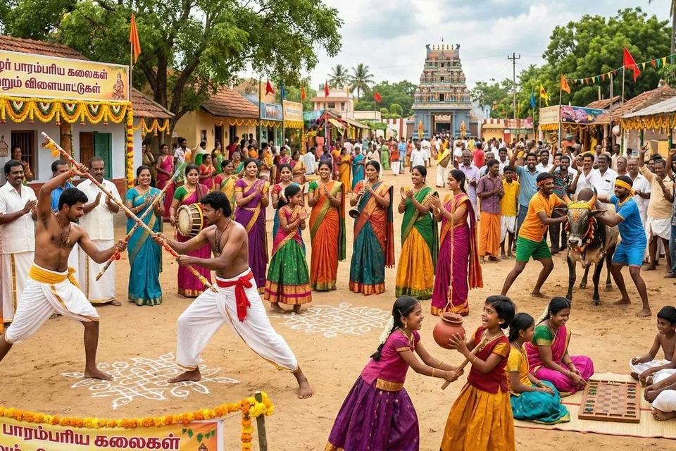 தமிழர் பாரம்பரிய கலைகளிலும் விளையாட்டுகளிலும் ஆர்வத்தோடு ஈடுபடும் தமிழர்கள்.