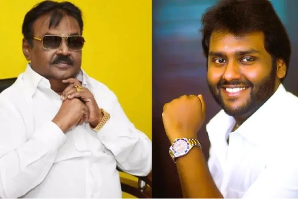 தேமுதிக தலைவர் விஜயகாந்த் (இடது) அவரது மகன் விஜய பிரபாகரன்.