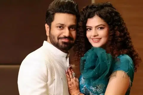 தம் கணவர் மிதுனுடன் பாலிவுட் பாடகி பலக் முச்சல்.