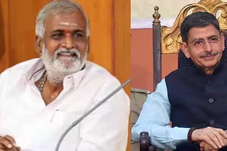 அறநிலையத் துறை அமைச்சர் சேகர் பாபு, ஆளுநர் ஆர்.என் ரவி.