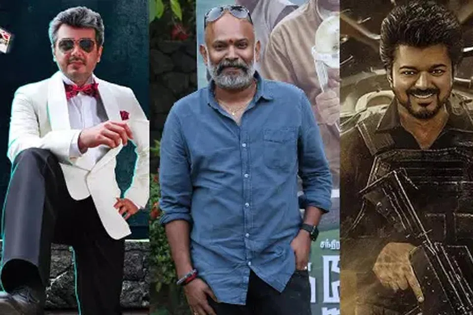 படத்தில் அஜித், வெங்கட் பிரபு, விஜய்.