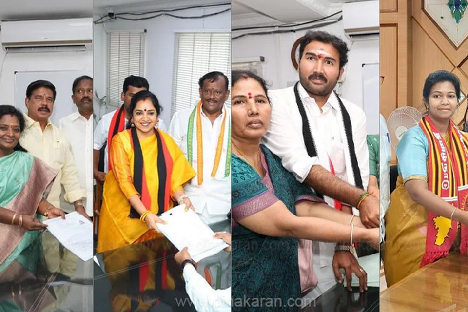 வரும் மக்களவைத் தேர்தலுக்காக திங்கட்கிழமை வேட்புமனு தாக்கல் செய்த வேட்பாளர்கள்.