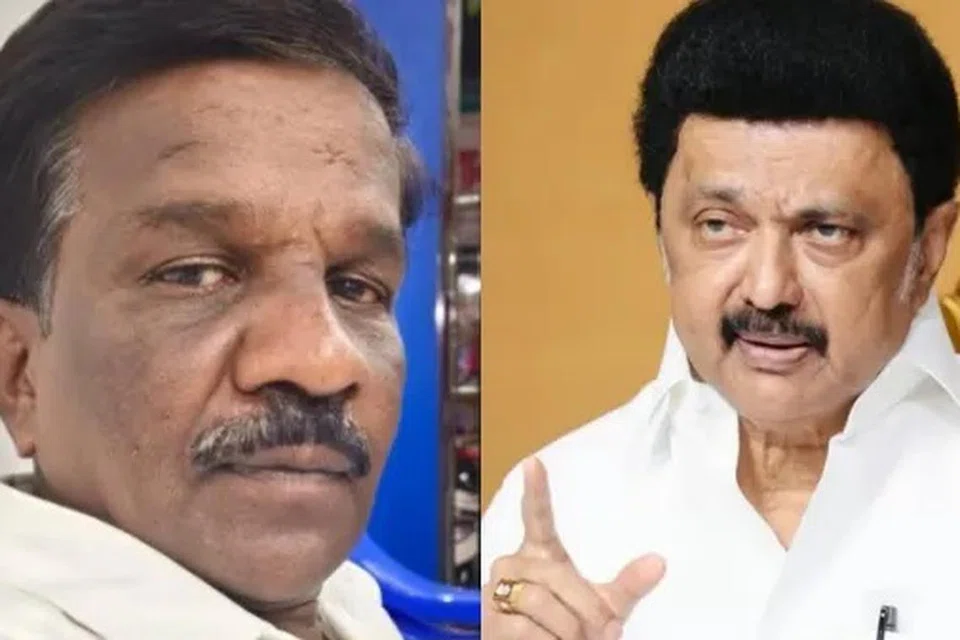 முதல்வர் ஸ்டாலினை (வலது) அவதூறாகப் பேசியதாகக் கூறி கைதுசெய்யப்பட்டுள்ள கபிலன்.