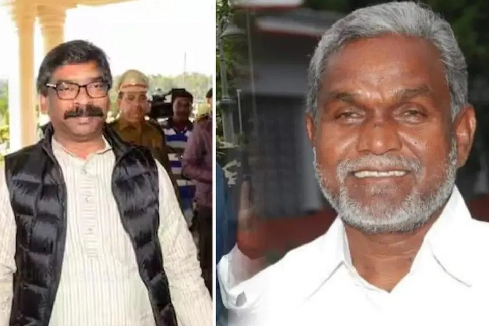 ஜார்க்கண்ட் முன்னாள் முதலமைச்சர் ஹேமந்த் சோரன் (இடது) அமலாக்கத்துறையினரால் கைது செய்யப்பட்ட நிலையில், புதிய முதலமைச்சராக சம்பாய் சோரன் தேர்வு செய்யப்பட்டுள்ளார்.