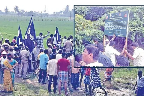 கோயில் நில ஆக்கிரமிப்புகளை அகற்றுவதற்காக வந்த கிராம நிர்வாகிகளை அரசியல்வாதிகளும் விவசாயிகள் சங்கமும் விரட்டியடித்தர்.