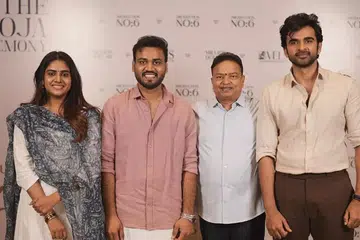 படத்தில் நிமிஷாவுடன் தயாரிப்புக் குழு, அ‌ஷோக் செல்வன்.