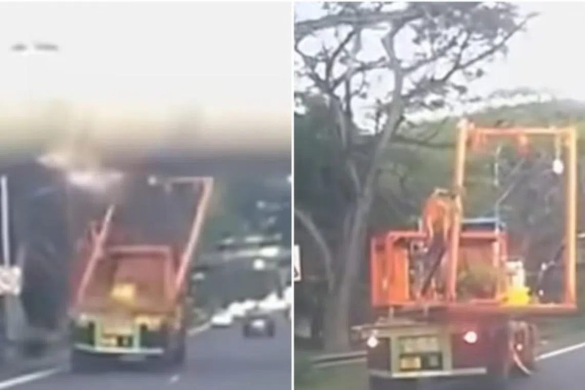 தீவு விரைவுச்சாலை மேம்பாலத்தில் மோதிய இழுவை வண்டி