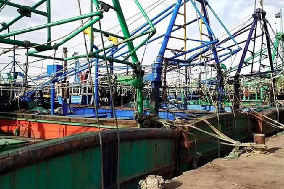 துறைமுகத்தில் நிறுத்தப்பட்டுள்ள விசைப்படகுகள்.