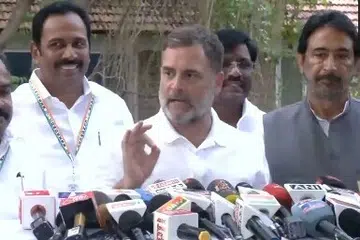 காங்கிரஸ் கட்சி நிகழ்ச்சியில் பங்கேற்க மாமல்லபுரம் வந்த ராகுல் காந்தி செய்தியாளர்களிடம் பேசினார்.