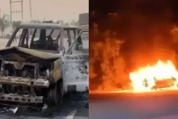 தீப்பிடித்து எரிந்த ஆம்புலன்ஸ்.