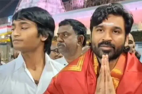 திருப்பதியில் மகனுடன் தனுஷ்.