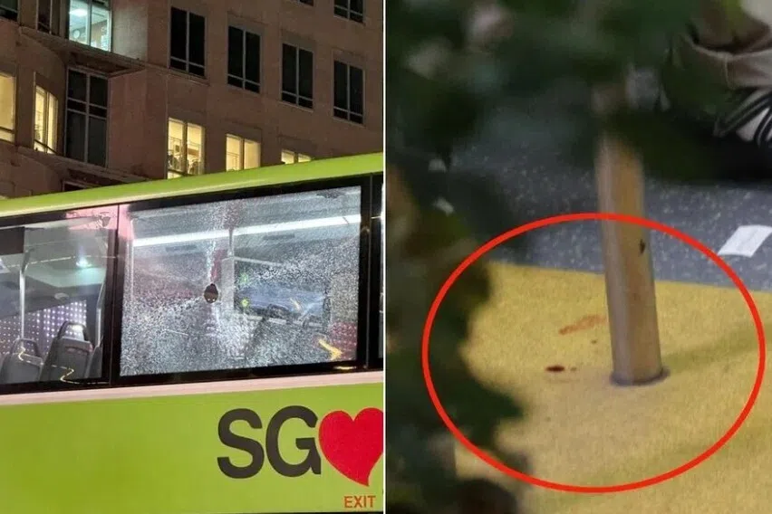 பேருந்துமீது போத்தலை வீசிக் கண்ணாடியை உடைத்த ஆடவர்