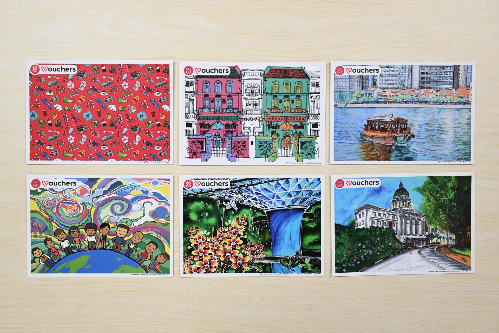 Each person will also receive in the mail an SG60 postcard containing a message from Prime Minister Lawrence Wong and a QR code that can be scanned to claim the vouchers.