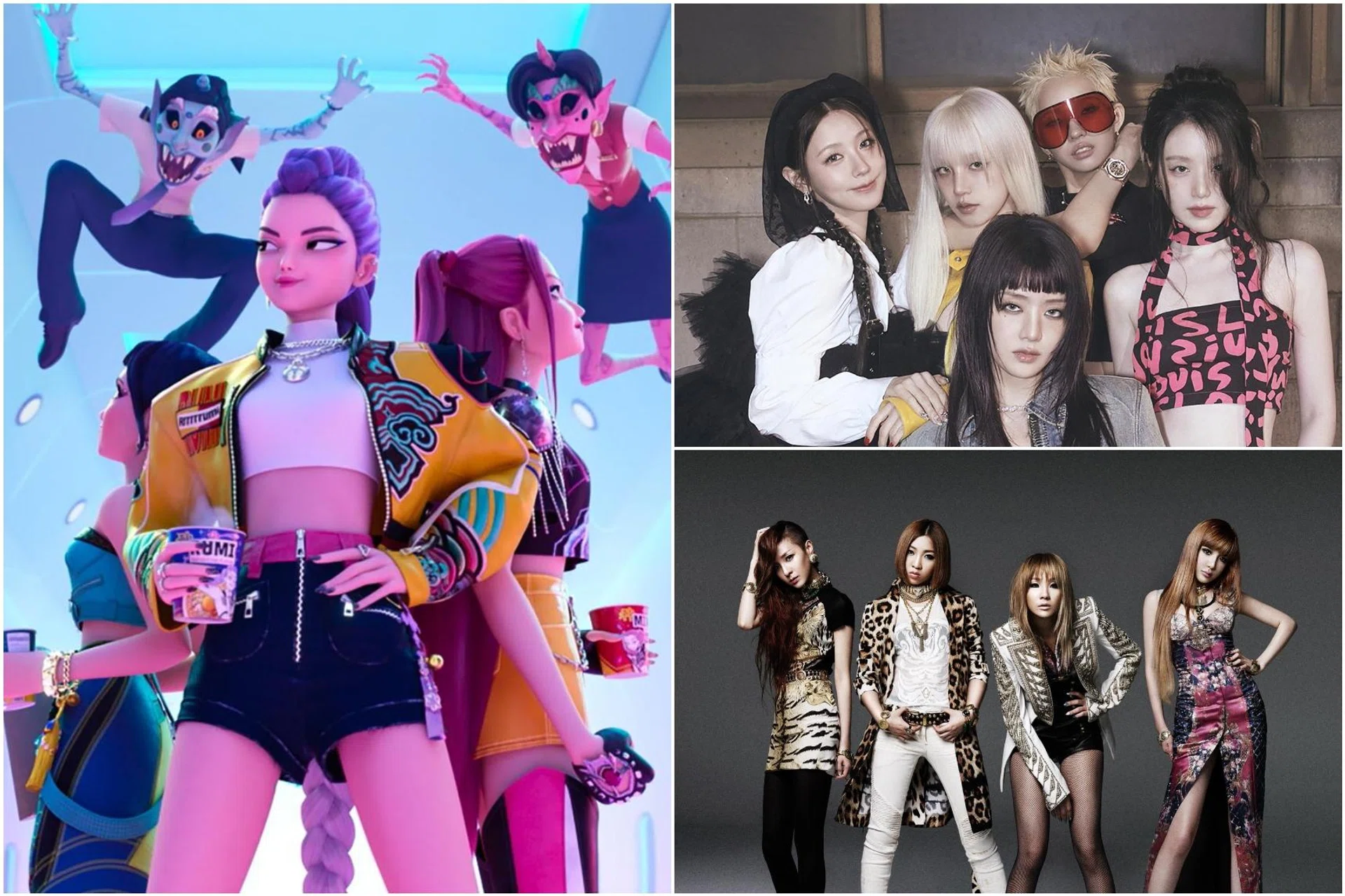 K-pop girl group I-dle (top right) will take the stage at the Bubbling & Boiling Music and Arts Festival​ Singapore on Sept 13 while 2NE1 will be performing at the 2025 edition of music festival Waterbomb Singapore on Aug 30 and 31.
