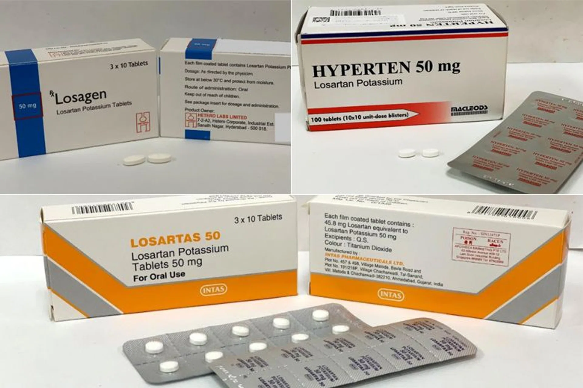 The drugs affected are the 50mg and 100mg tablets from these brands: Hyperten, Losagen and Losartas.