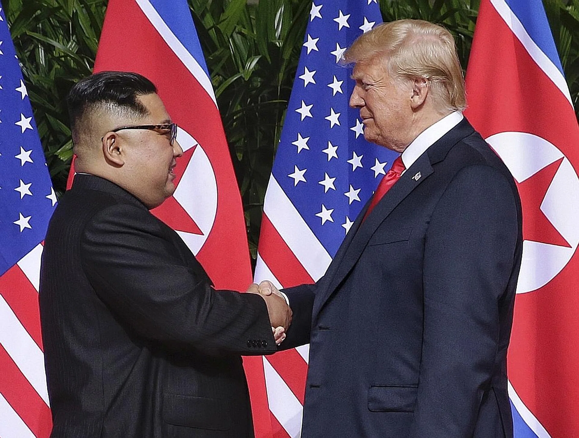 US president Donald Trump (right) met North Korean leader Kim Jong Un (left) in Singapore in June. 