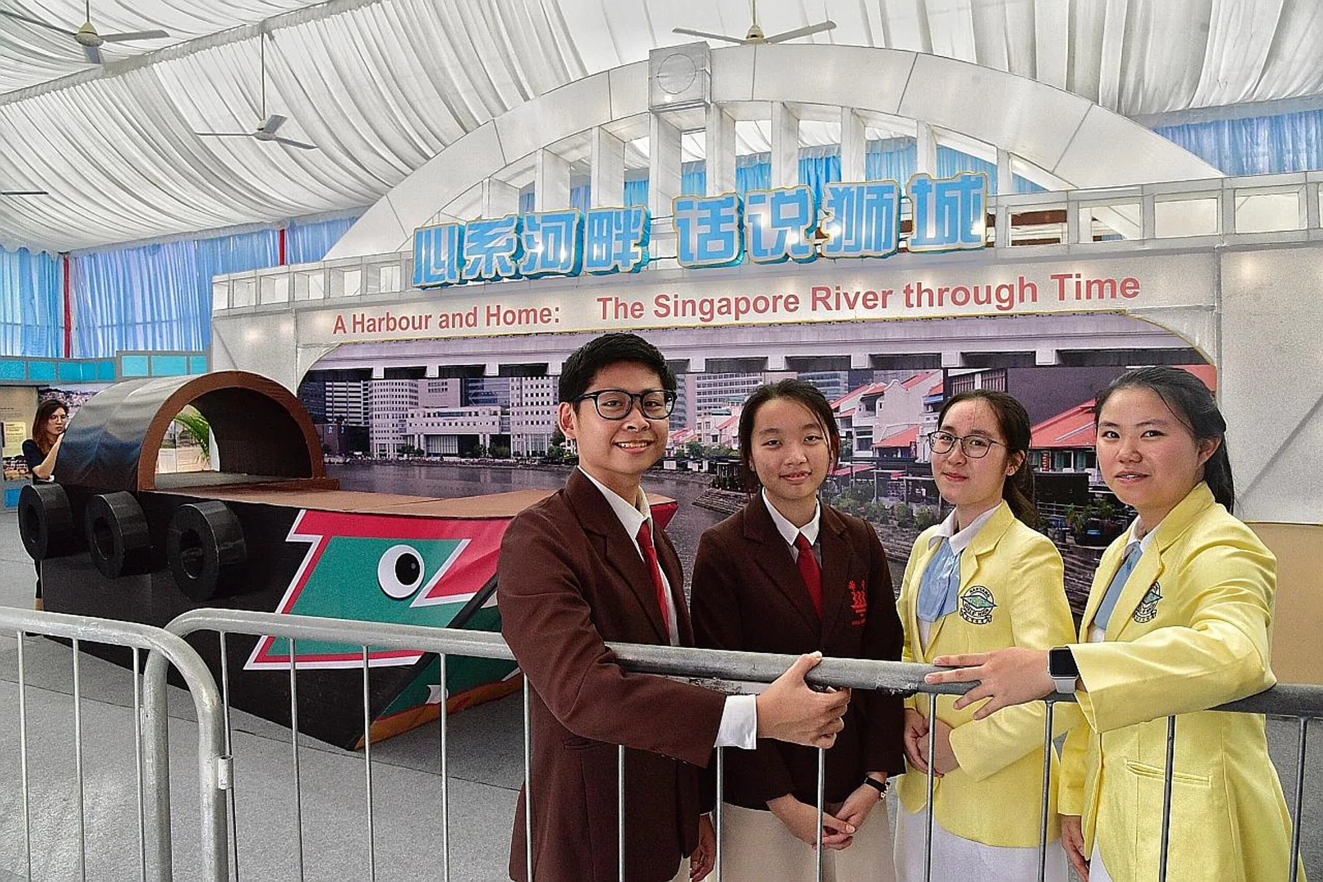 (From left) Chen Jian and Selina Lim Yi Hui, both JC 2 students from Hwa Chong Institution (College), and Laura Lee and Rae Tng, both Sec 4 students from Nanyang Girls' School. 