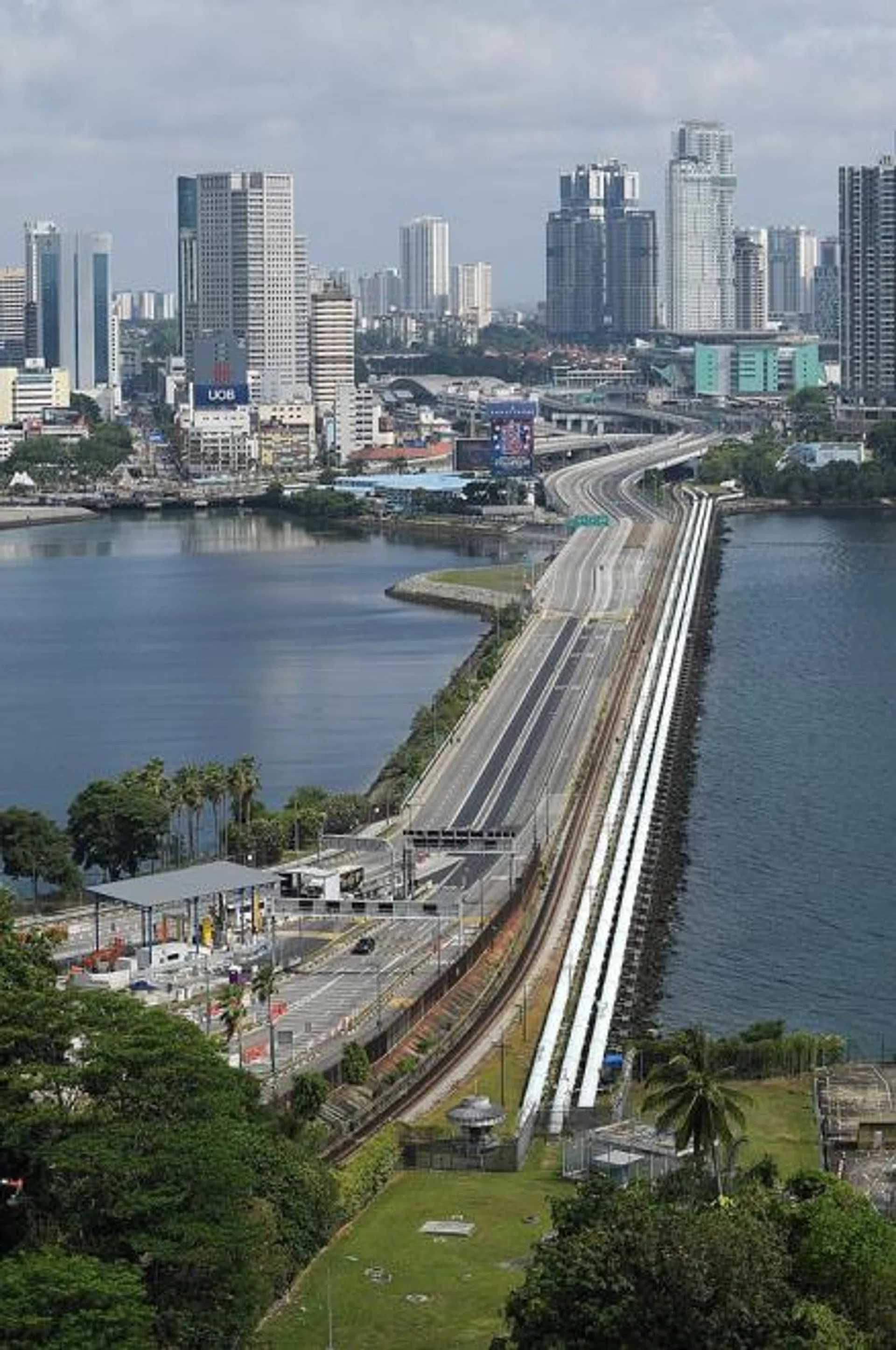 The Causeway between Johor and Singapore devoid of any vehicles at 10am on Wednesday March 18, after Malaysia's movement control order took effect.