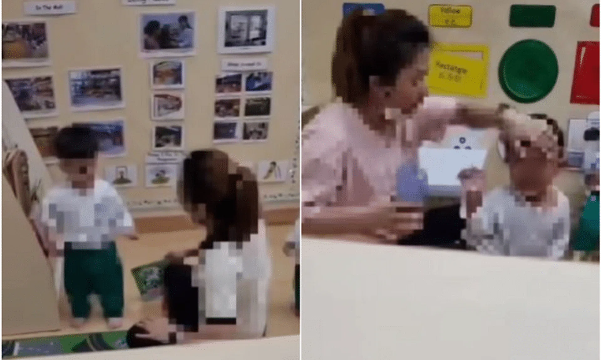 Videos circulating online show a pre-school teacher allegedly abusing young children on Monday at about 1pm.
