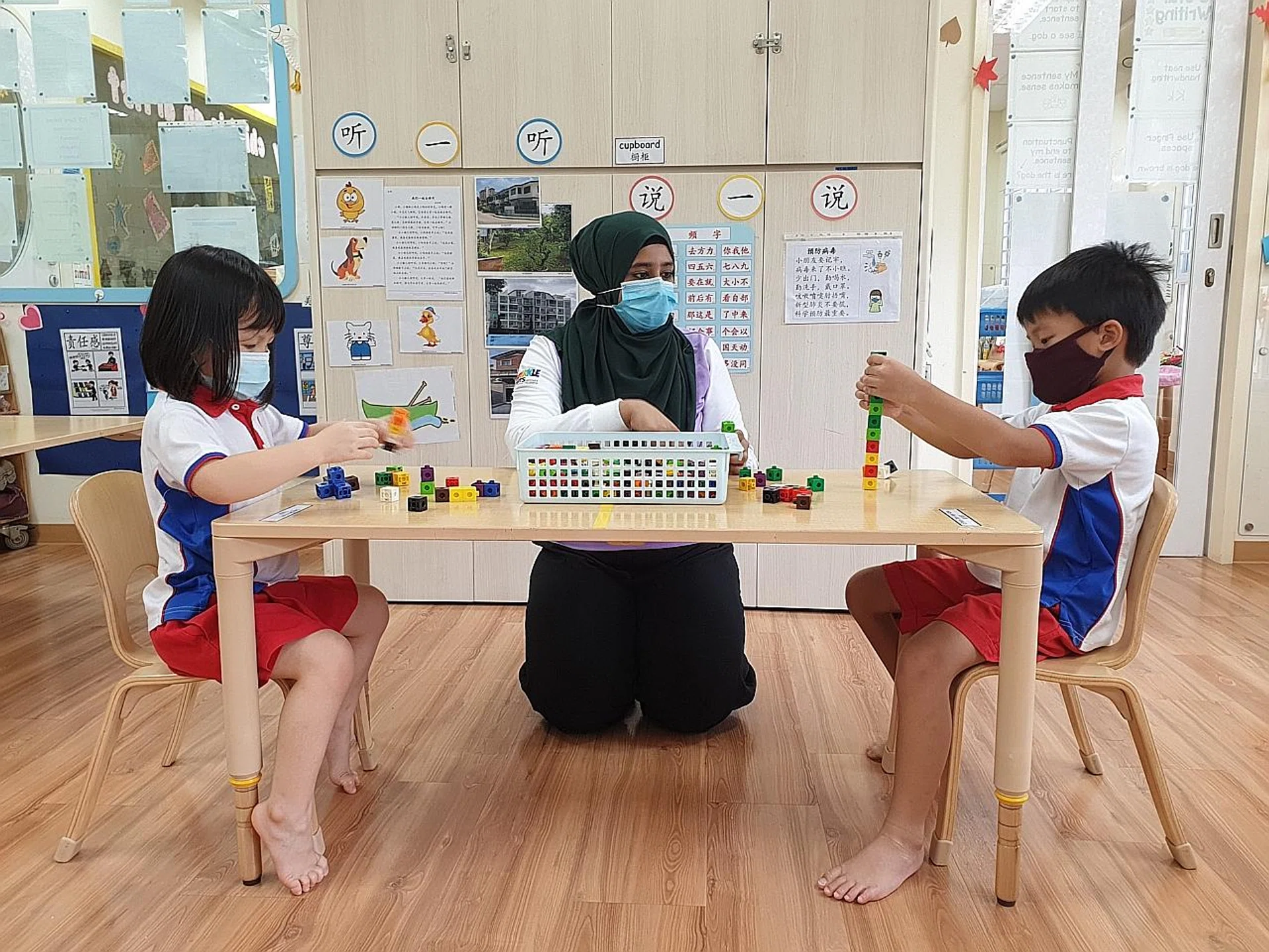 Safe distancing measures have been put in place at the PCF Sparkletots pre-school at Telok Blangah for its reopening. 