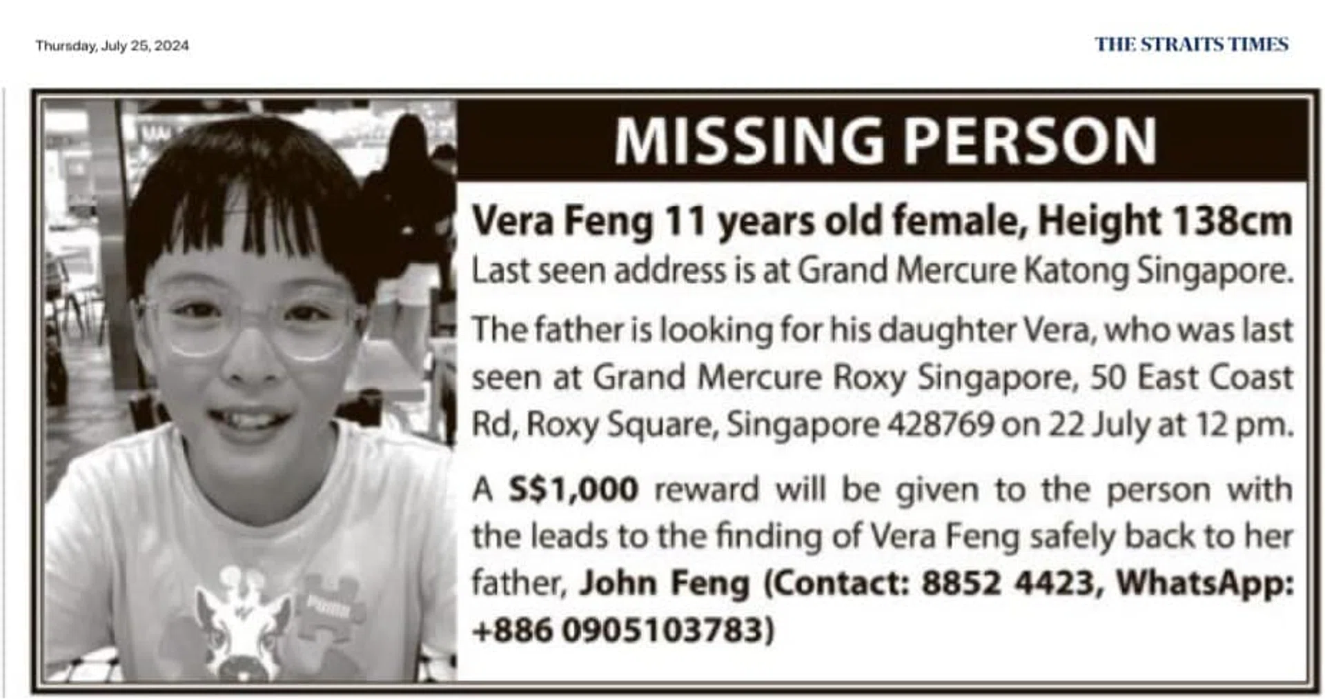 The ad put up by Mr John Feng.