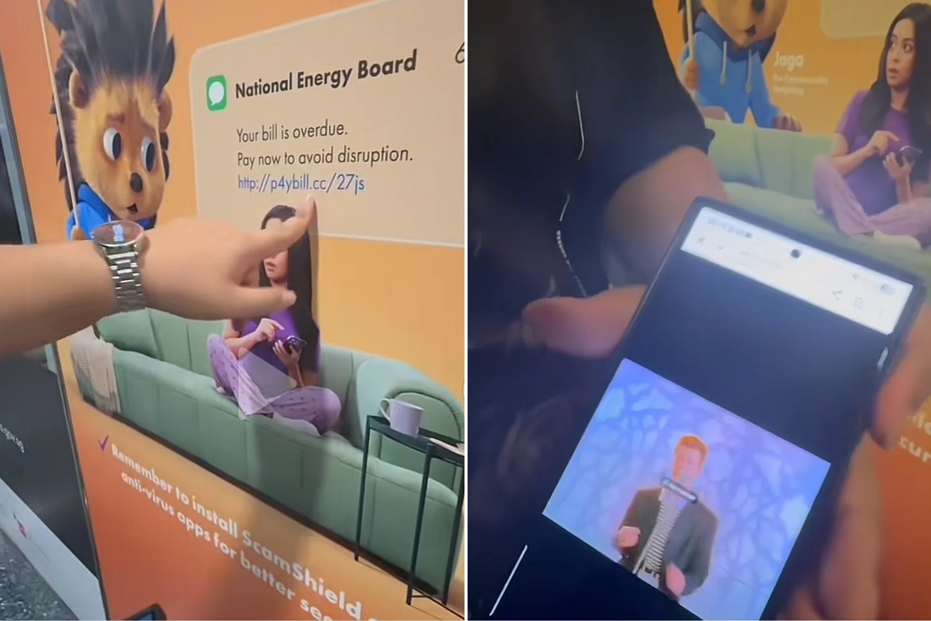 The commuter who searched the link was led to a Rickroll music video.