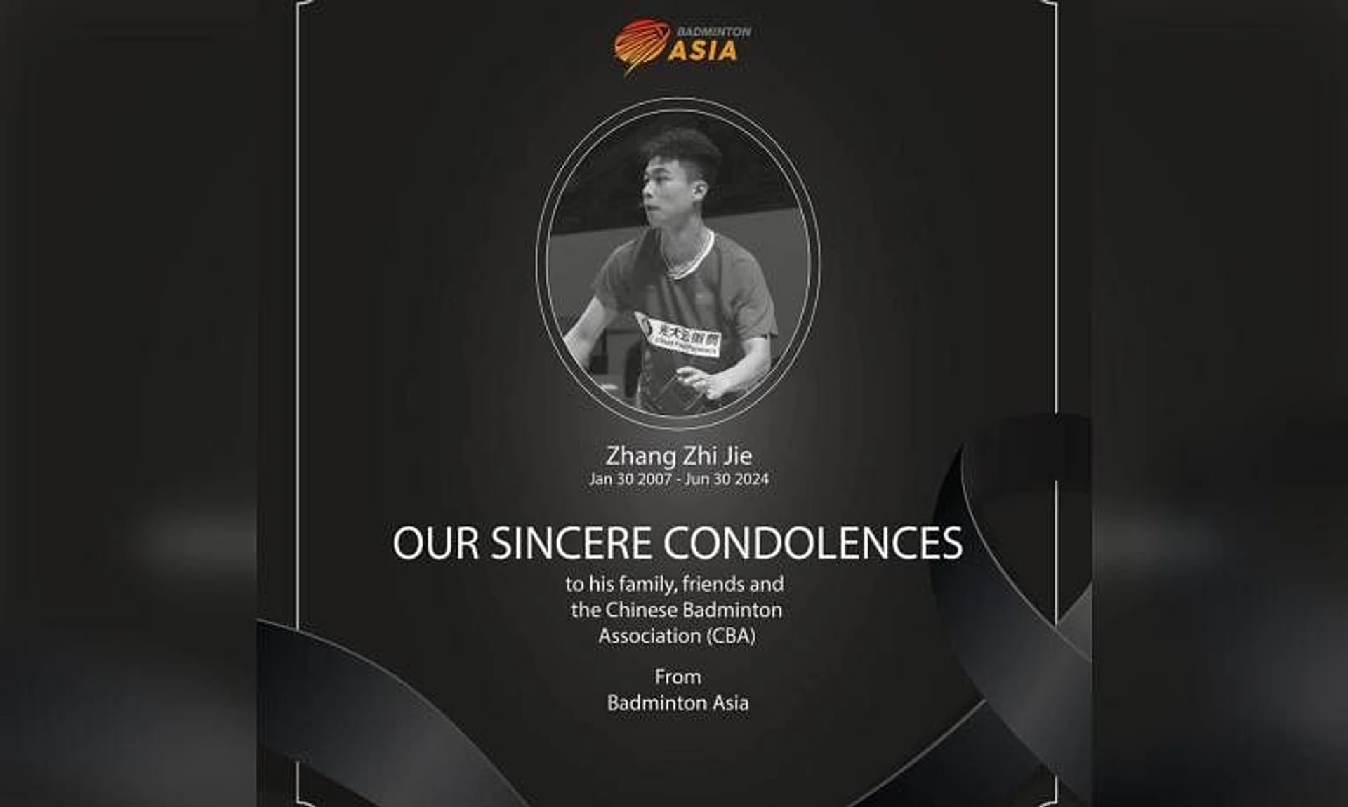 "Badminton Asia mourns the loss of a young star," said Badminton Asia's Facebook post.