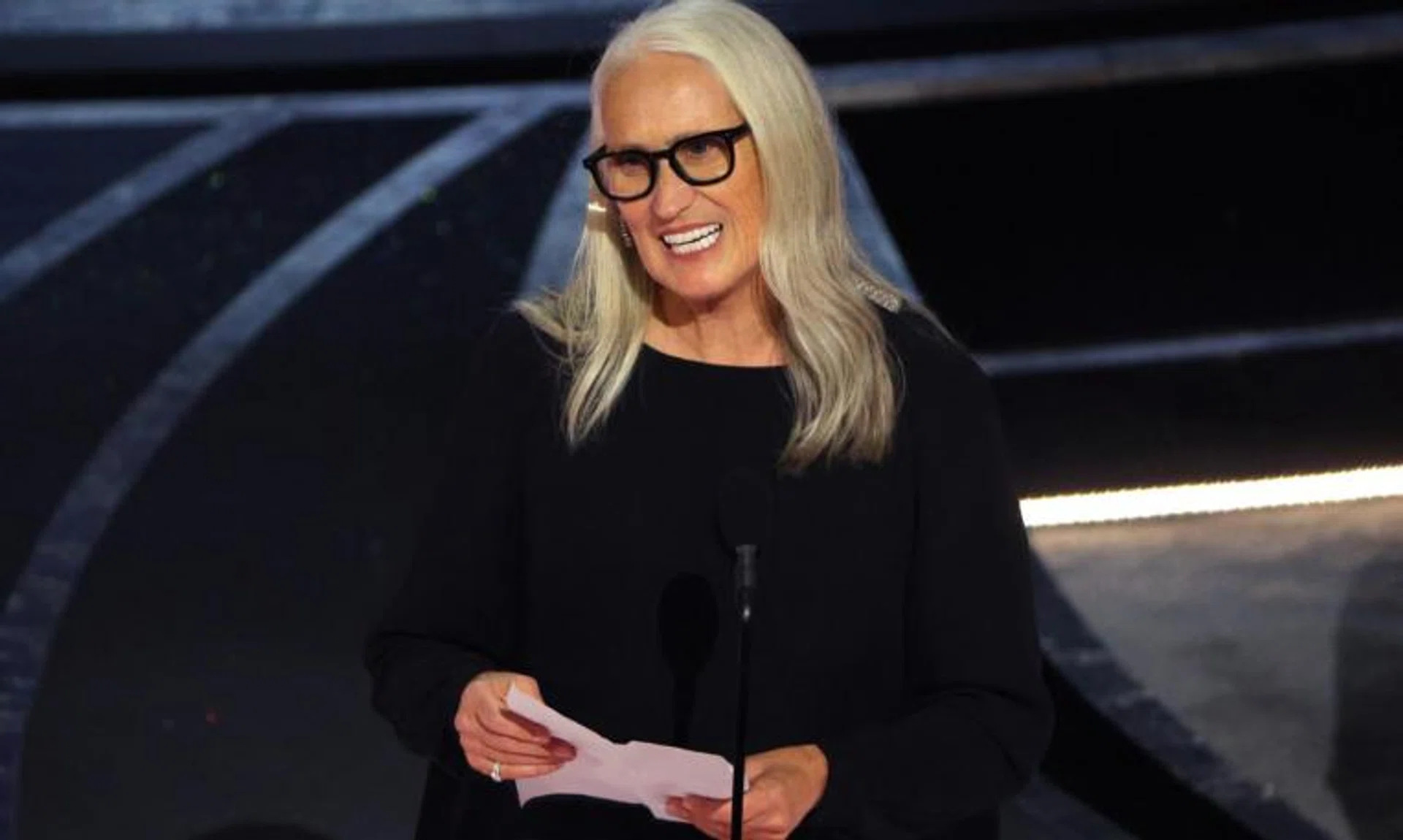 Jane Campion accepts the Oscar for Best Director for "The Power of the Dog" at the 94th Academy Awards on March 27, 2022.