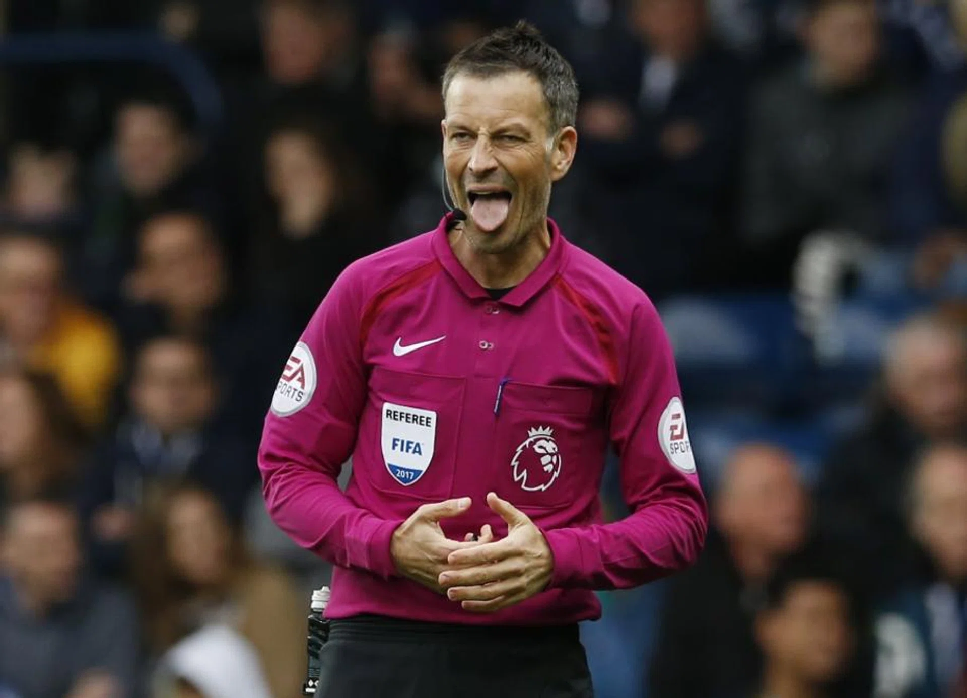 Mark Clattenburg, seen here during his last EPL game in April 2017, was included in a pre-selected group of officials two years ago, but is now officiating in Saudi Arabia.