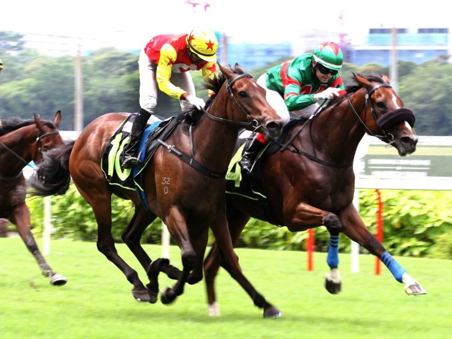 Spieth Heroine (Krisna Thangamani, No. 10) was hailed the winner when she struck the front at the 300m in an Open Maiden event over 1,600m on June 16, but Flying Fighter (Manoel Nunes, No. 4) came back to deny her by a neck. The James Peters-trained three-year-old filly jumps from barrier No. 1 in the Maiden race (1,400m) on July 7.
