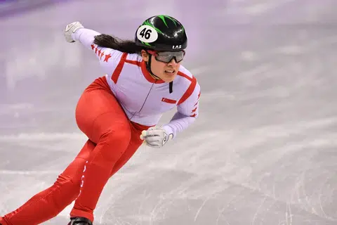 Short-track speed skater Cheyenne finishes fifth in her heat